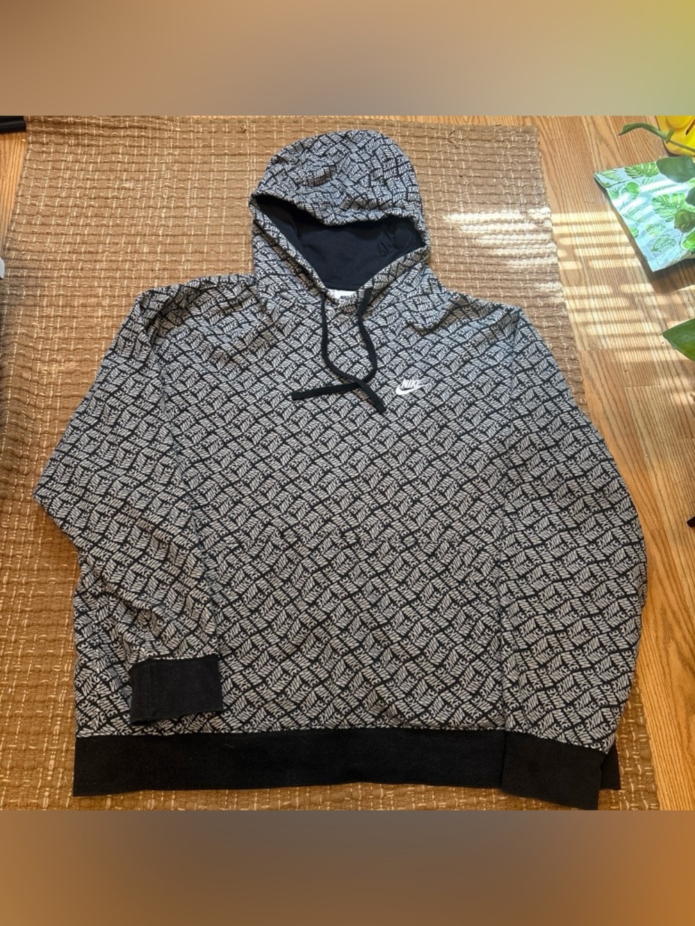 Nike Black and Cream Logo Pattern Hoodie with Multicolor Speckles